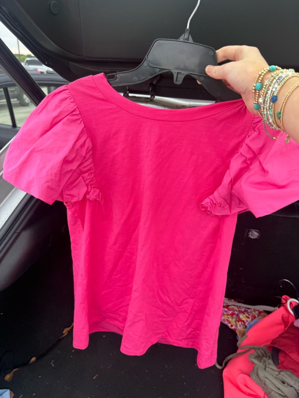 TCEC Hot Pink Puff Sleeve Short Sleeve Tee